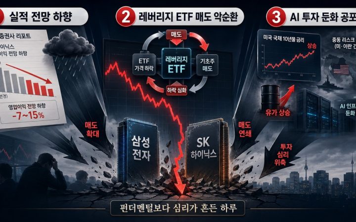 삼성전자 SK하이닉스 급락과 코스피 수급 불안을 나타낸 시장 분석
