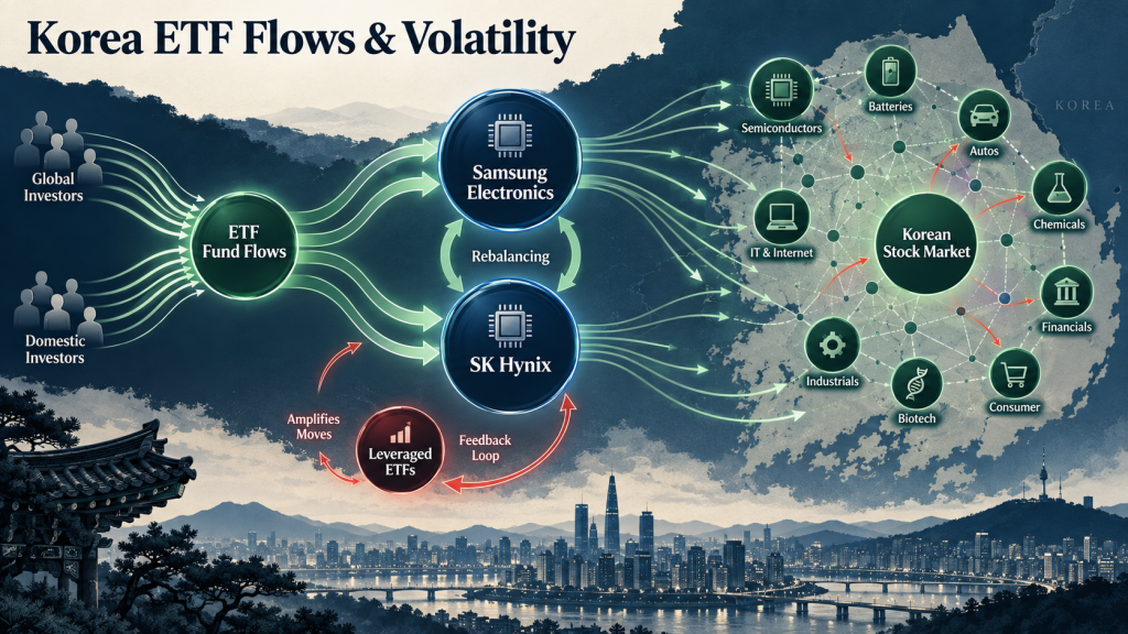 ETF flows and rebalancing around Samsung Electronics and SK Hynix spreading through the broader Korean stock market