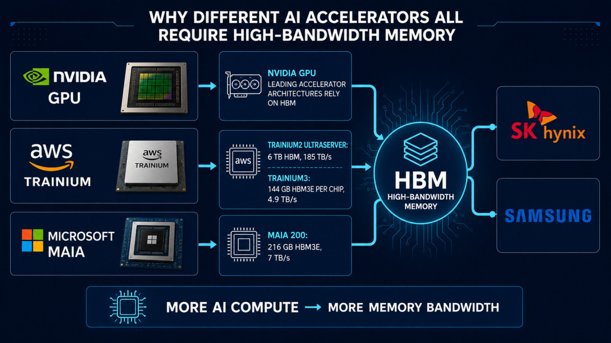 AWS Trainium and Microsoft Maia accelerators connecting AI infrastructure spending to Korean HBM demand
