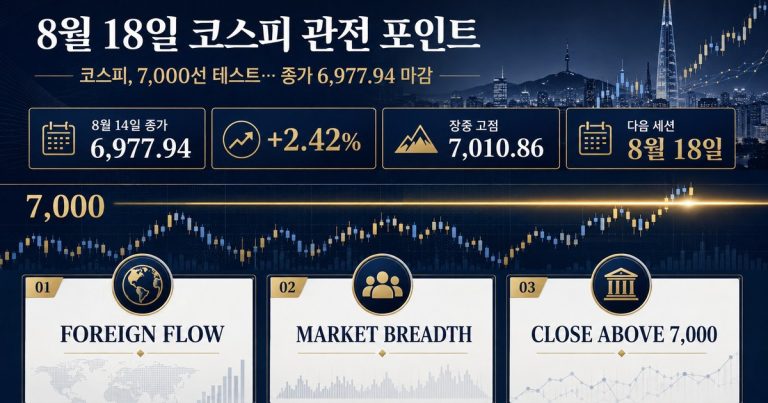 8월 18일 코스피 전망과 7000 안착을 결정할 외국인 수급 시장 확산 종가