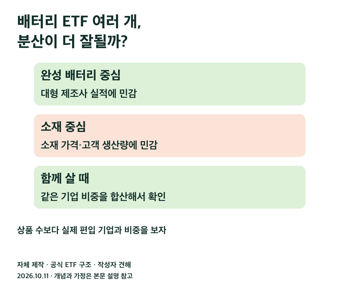 배터리 ETF의 편입 기업 중복과 투자 대상 비교