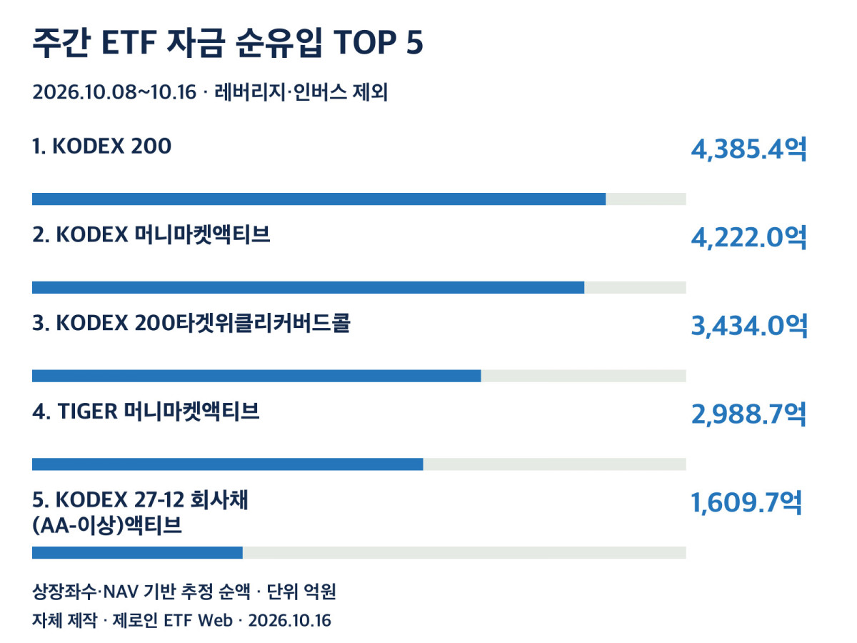 주간 ETF 추정 순유입 상위 5개