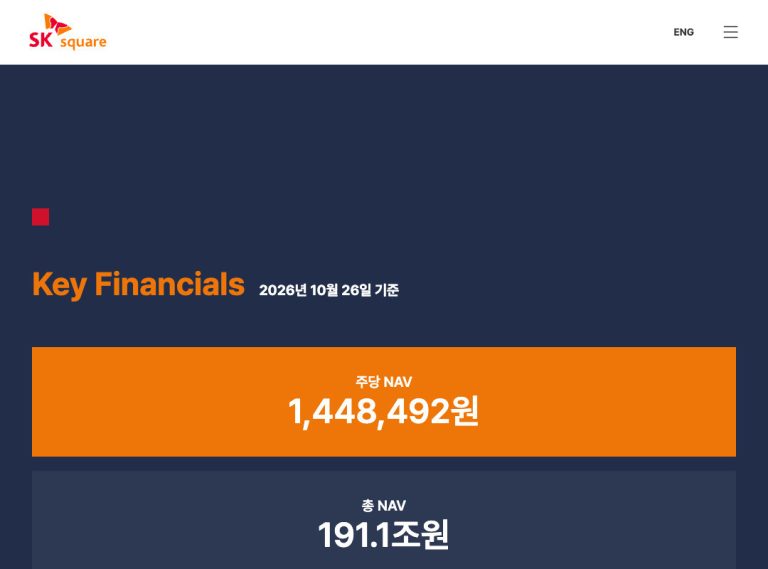 SK스퀘어 공식 NAV 공개 화면