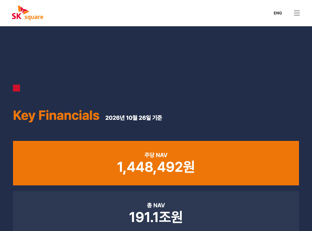 SK스퀘어 공식 NAV 공개 화면